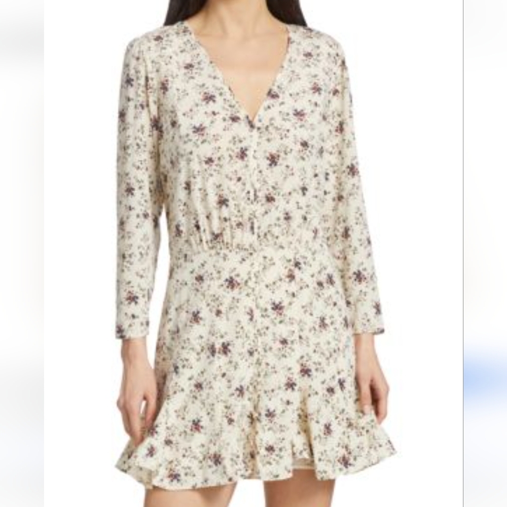 Veronica Beard Floral Long Sleeve Dress - Cream and Purple